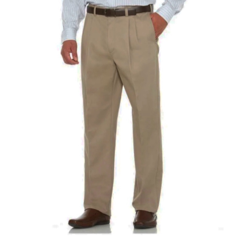 Savane Men’s Pleated Pocketed Cuffed Tan Dress Chino Pant 36 x 30